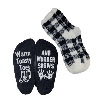 Buffalo Plaid Fuzzy Socks - Warm Toasty Toes and Murder Shows - image1